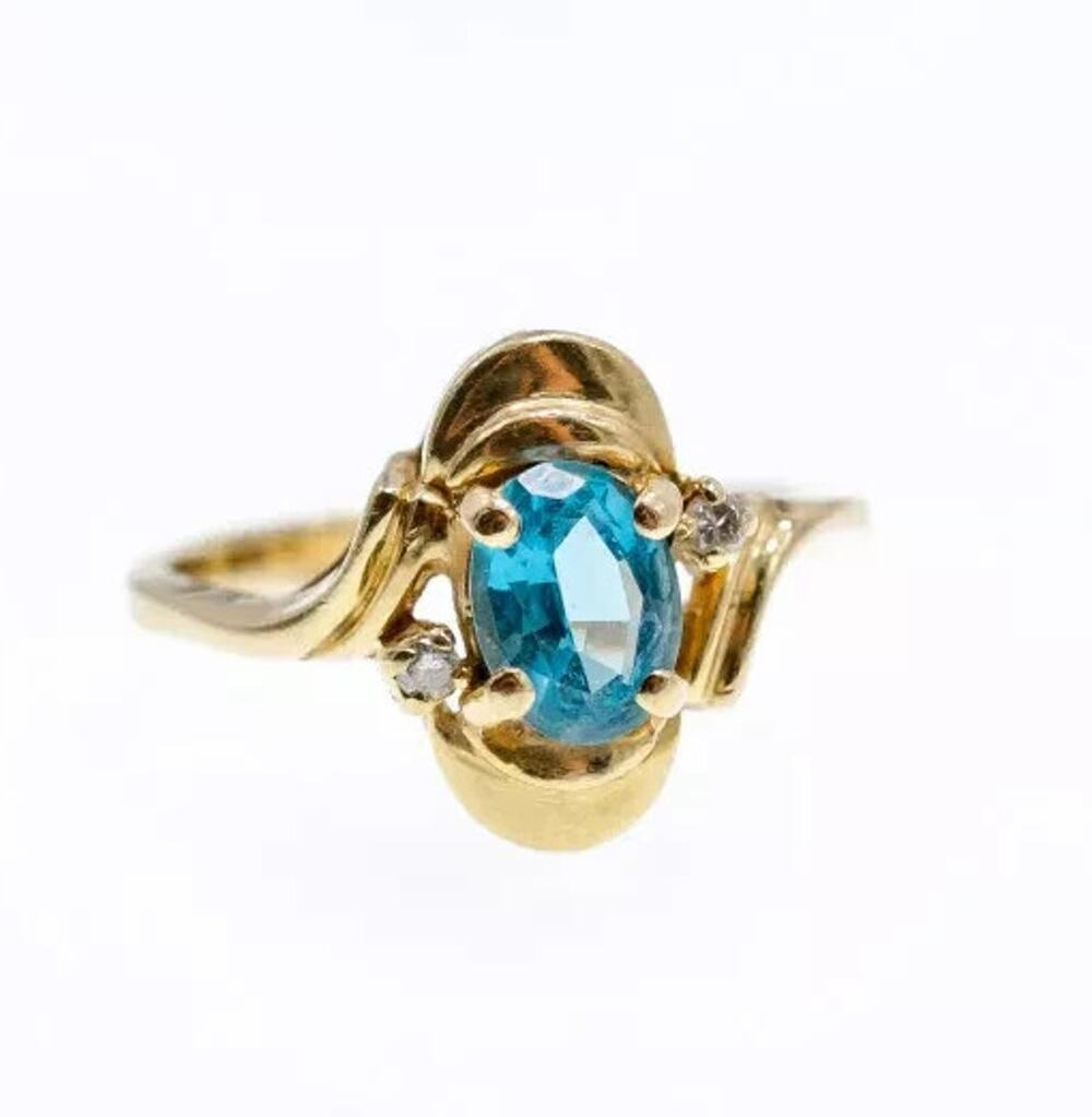14K Yellow Gold Topaz & Diamonds Ring Size 7.25